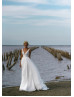 V Neck White Organza Slit Sexy Beach Wedding Dress